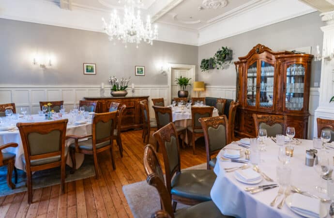 Dining tables laid out at luxury hotel in Bristol