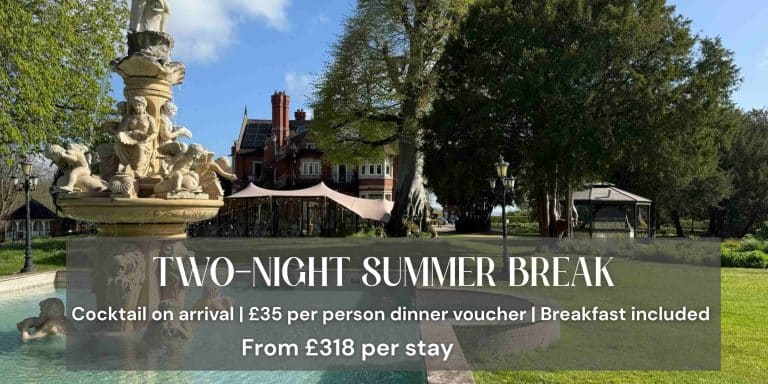 Berwick Lodge and its peaceful gardens with the central fountain in view, set against a peaceful country house backdrop just outside Bristol, capturing the essence of a two-night break in Bristol.